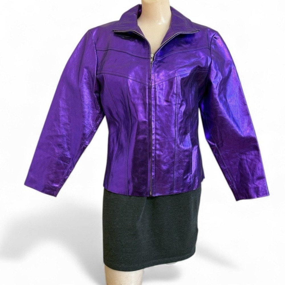 Wilsons Leather Shiny Purple Jacket - Picture 3 of 9